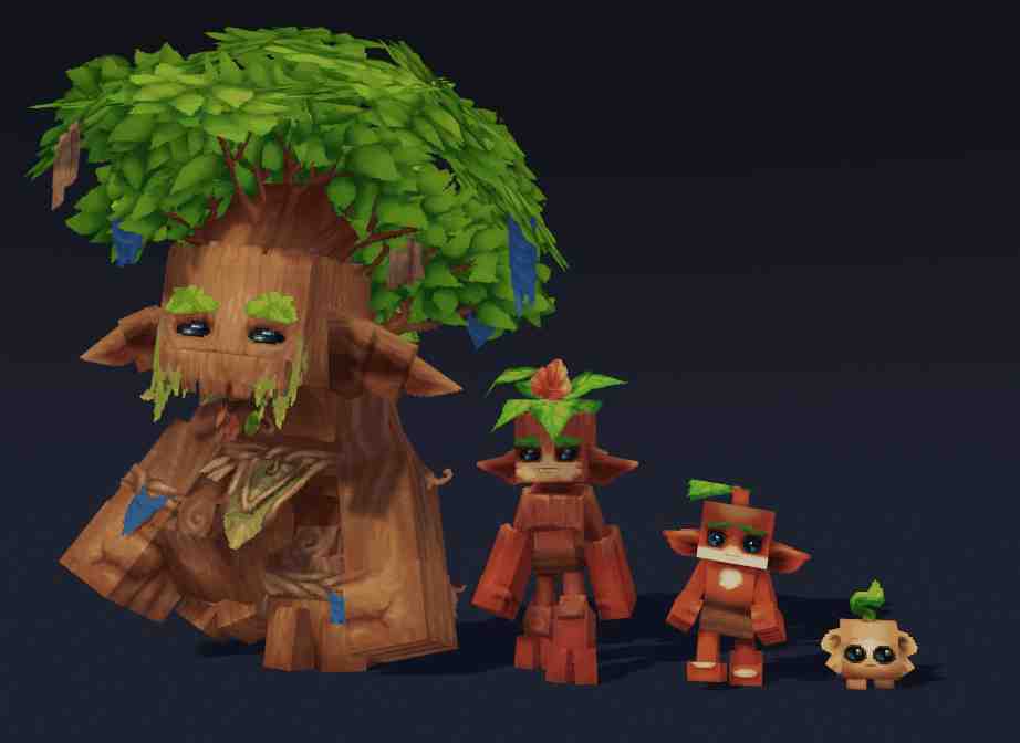 Família de Kweebecs em diferentes tamanhos