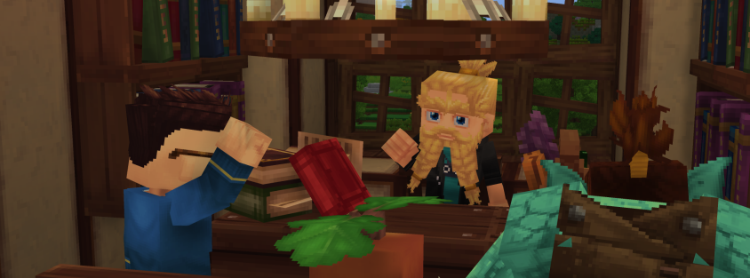 NPCs interagindo na biblioteca